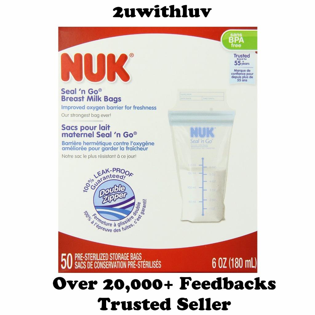 NUK SEAL N GO BREAST MILK STORAGE BAGS 180ML / 6 OZ BPA FREE 25, 50