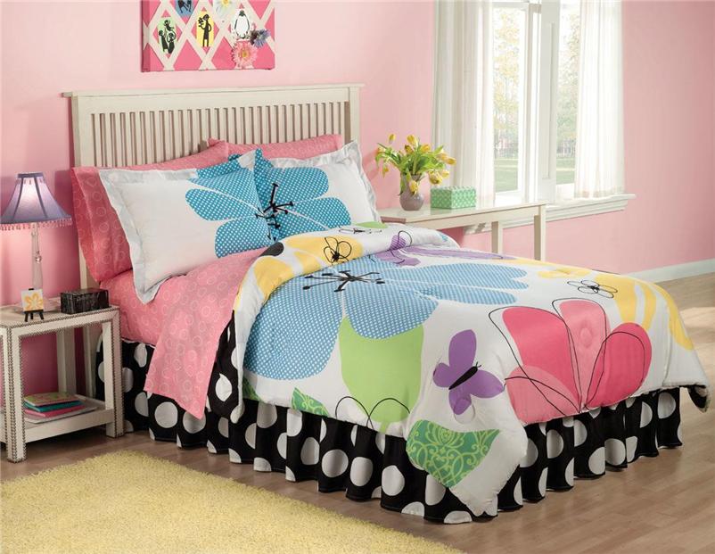 Candy Pastel Pink Blue Floral 6pc Twin Comforter Set Bed In Bag On