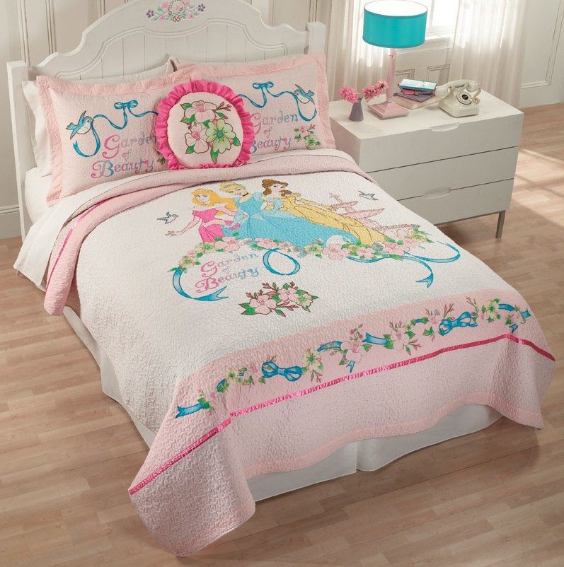 Girls Disney Princess Pink Belle Cinderella Twin Full Queen Quilt Set