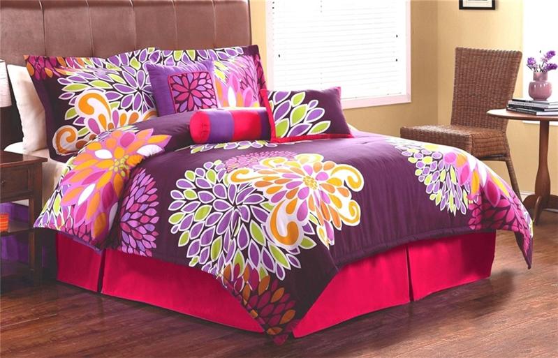 Girls Teen Flowers Pink Purple Twin Full Queen King Comforter ...