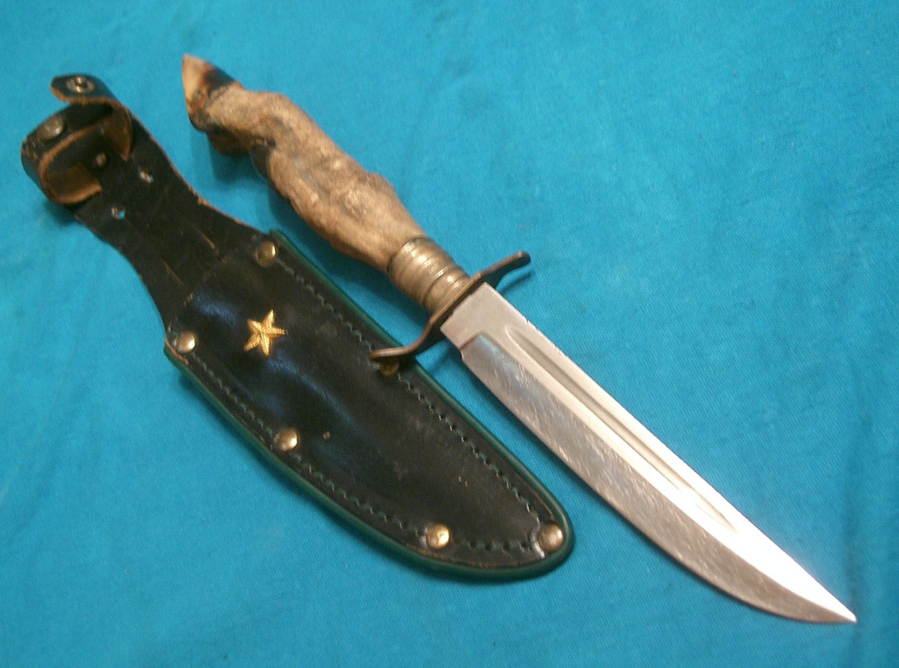 ANTIQUE GERMAN STAG HOOF HUNTING SKINNER BOWIE KNIFE VG