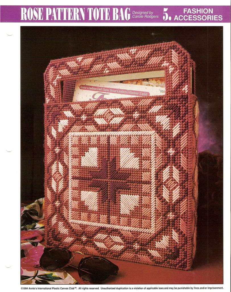 PLASTIC CANVAS TOTE BAG DESIGNS PATTERN SHEET LEAFLET CHOICE ASSORTED