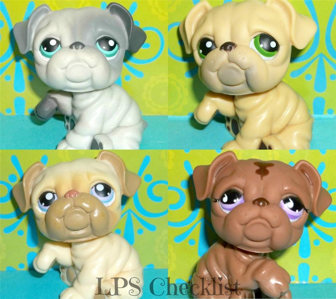 4 LPS BULLDOG PUPPY DOG LOT 107 135 446 881 BROWN RARE Littlest Pet