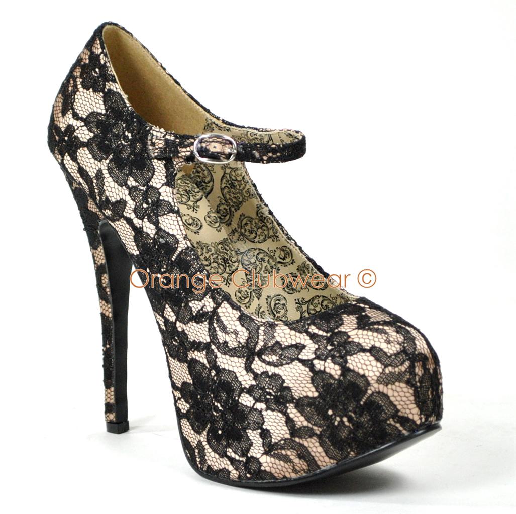 Bordello Lace Satin Mary Janes Platforms High Heels eBay