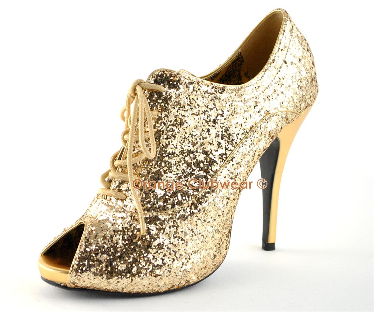 Bordello Gold Glitter Womens Oxfords High Heels Shoes eBay