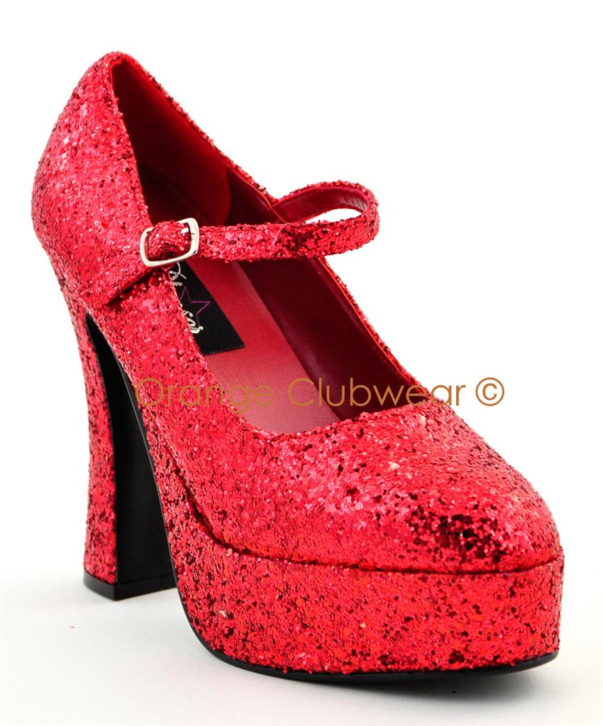 red sparkly chunky heels