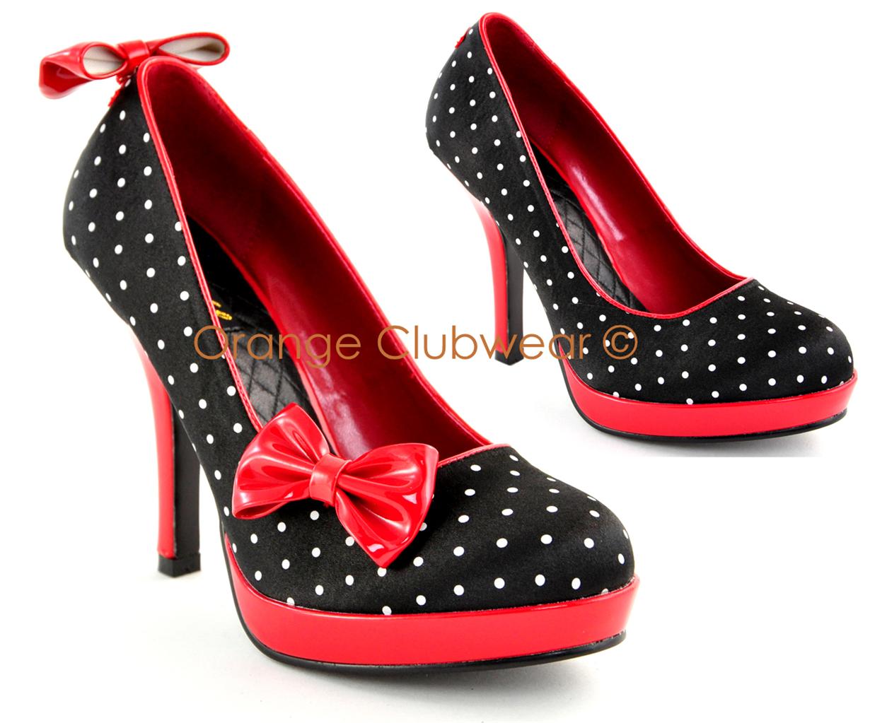 Pinup Women S Sexy Polka Dot Satin Clip On Bow High Heels Rockabilly Retro Shoes Ebay