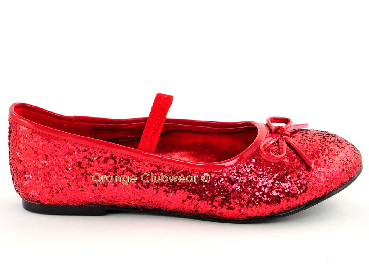 red sparkly flat shoes