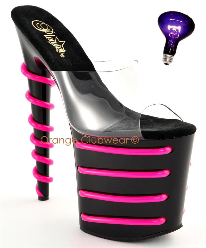 PLEASER Neon Pink Platforms Stripper UV 8 034 High Heels | eBay