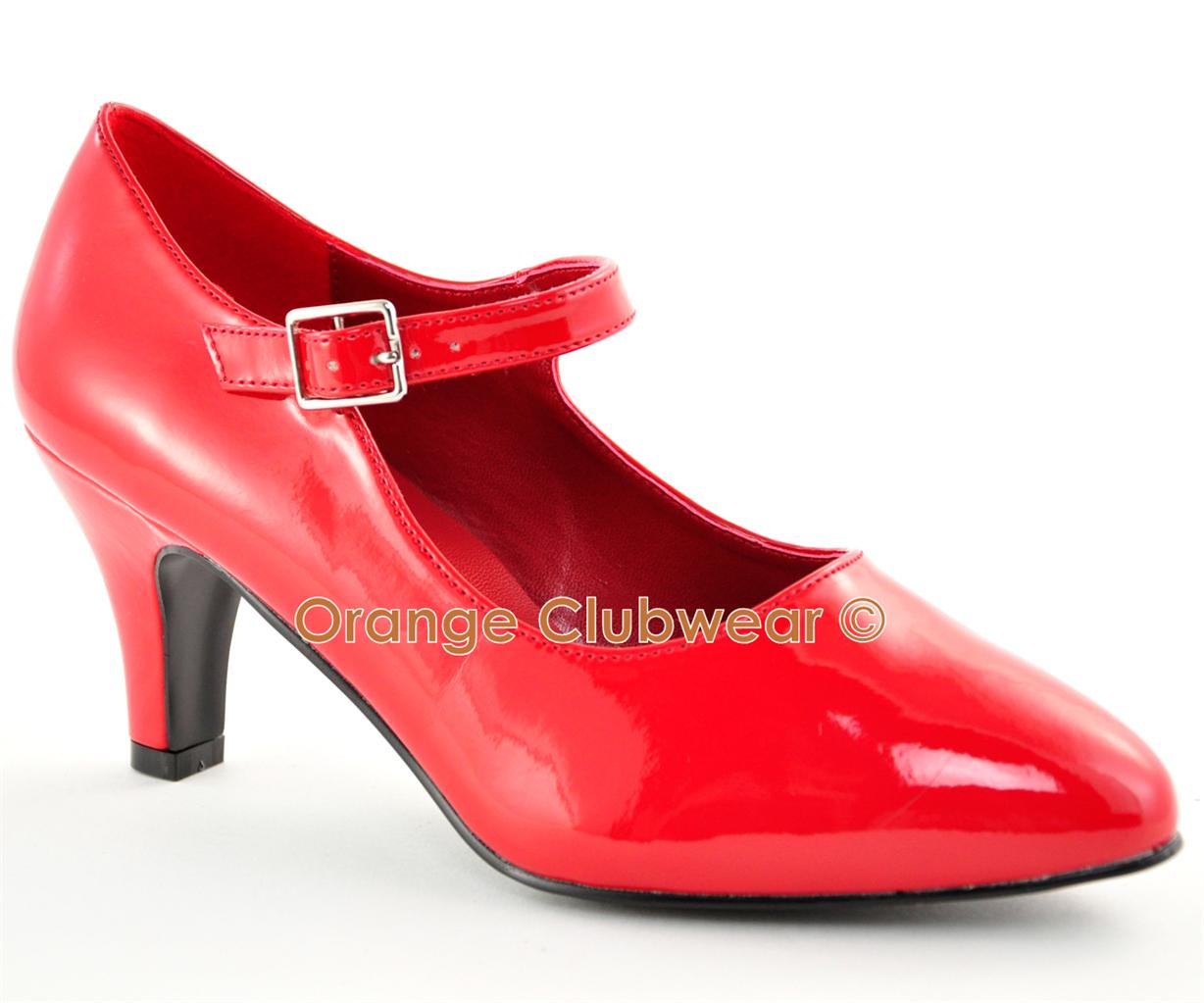 PLEASER WIDE WIDTH Red Mary Janes 3 High Heels Pumps Classic Basic