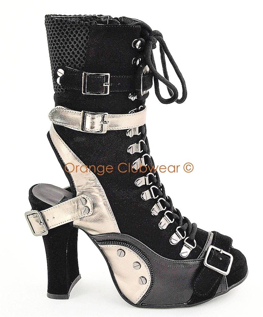 Womens Punk Ankle Boots Lace Up platform High Heels Pumps Goth Shoes