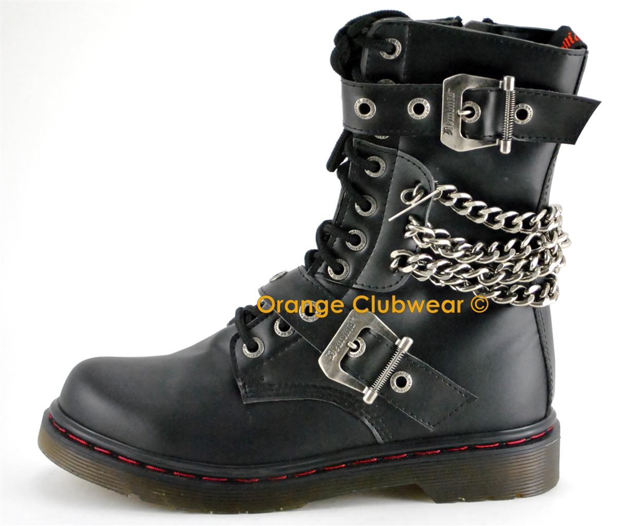 DEMONIA-DISORDER-204-Punk-Gothic-Womens-Ankle-Hi-Chained-Combat-Goth-Boots-Shoes