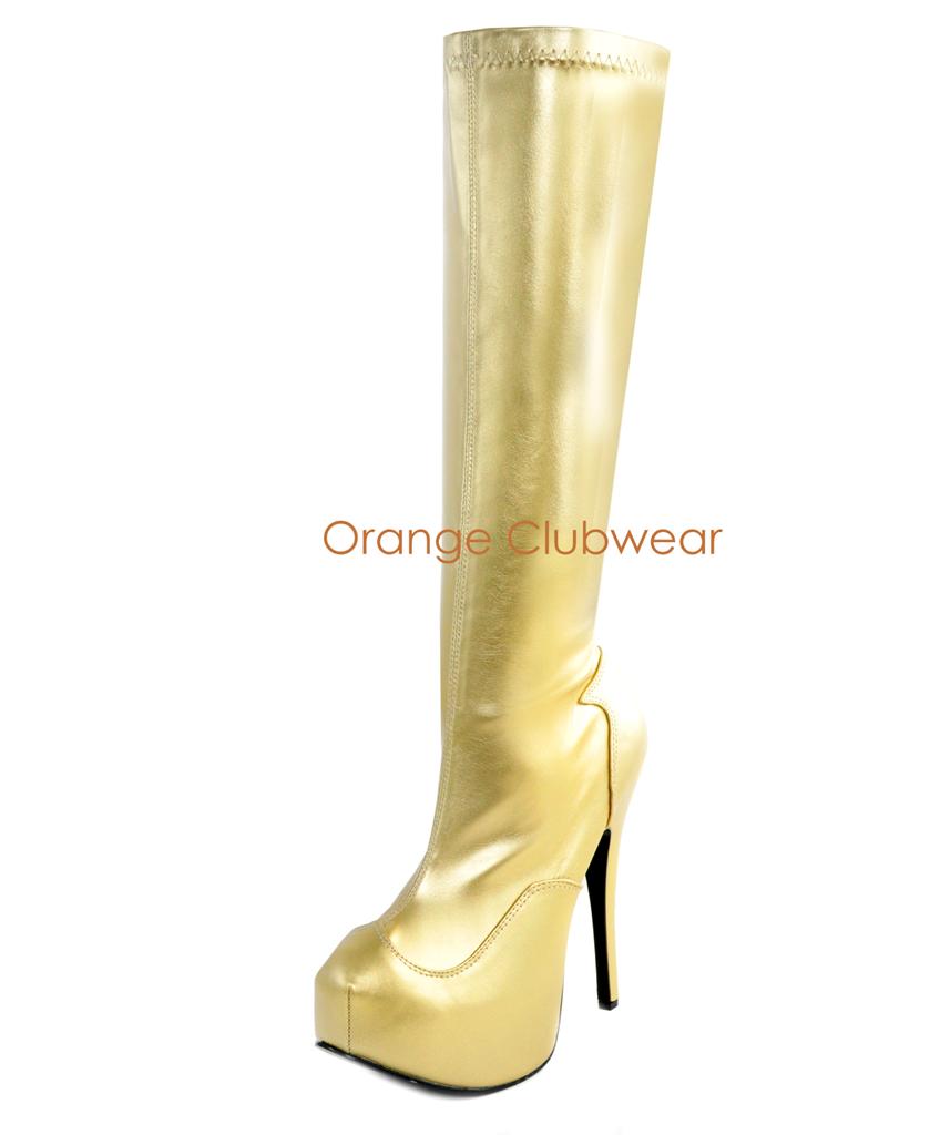 ... -Womens-Gold-Knee-High-Platform-Sexy-High-Heels-Stripper-Boots-Shoes