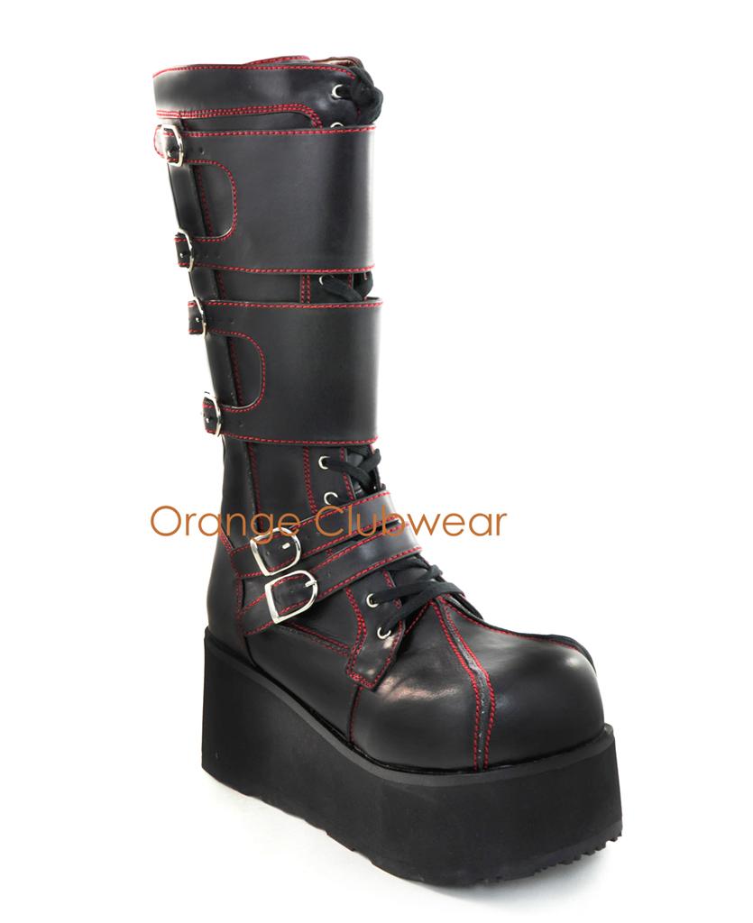DEMONIA TRASHVILLE510 Mens Knee High Platform Goth Combat Buckle Boots
