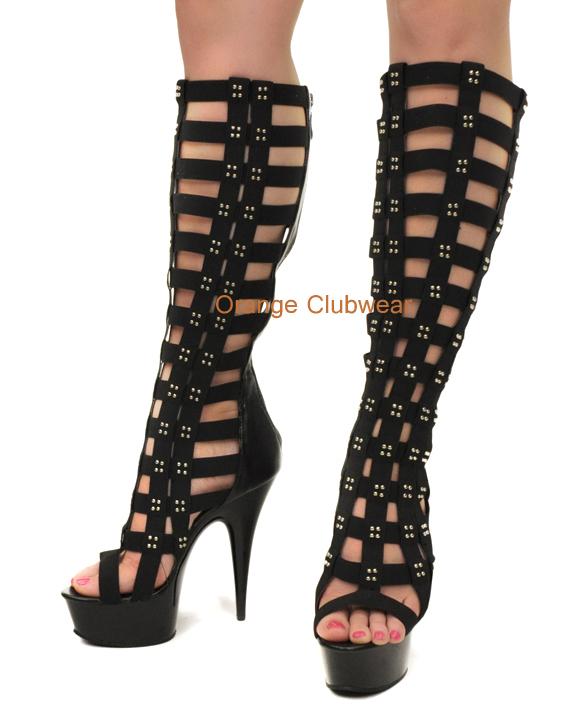 ... Knee High Strappy Gladiator Look Sandals Studded Boots Shoes | eBay