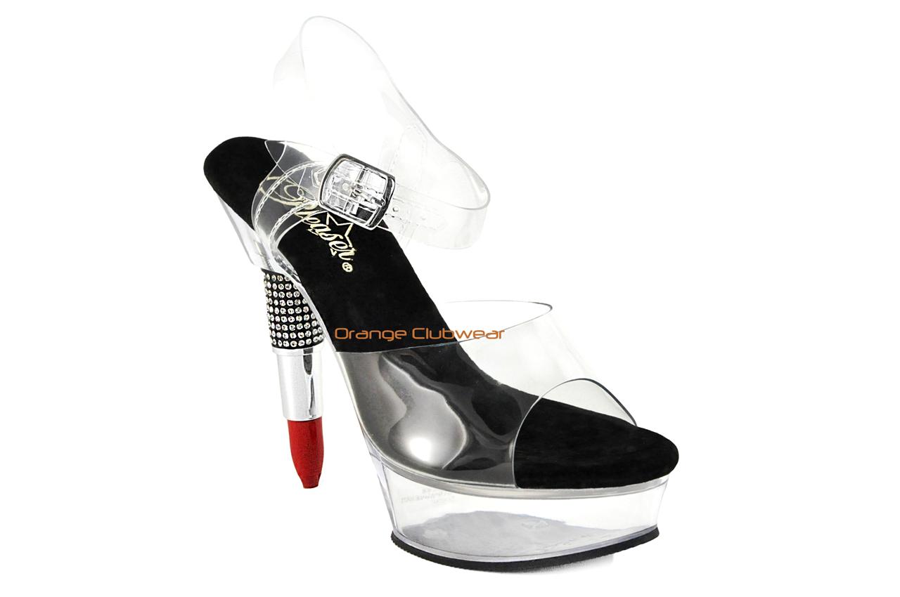 PLEASER Funny Novelty Lipstick Shaped High Heels Rhinestone Platform