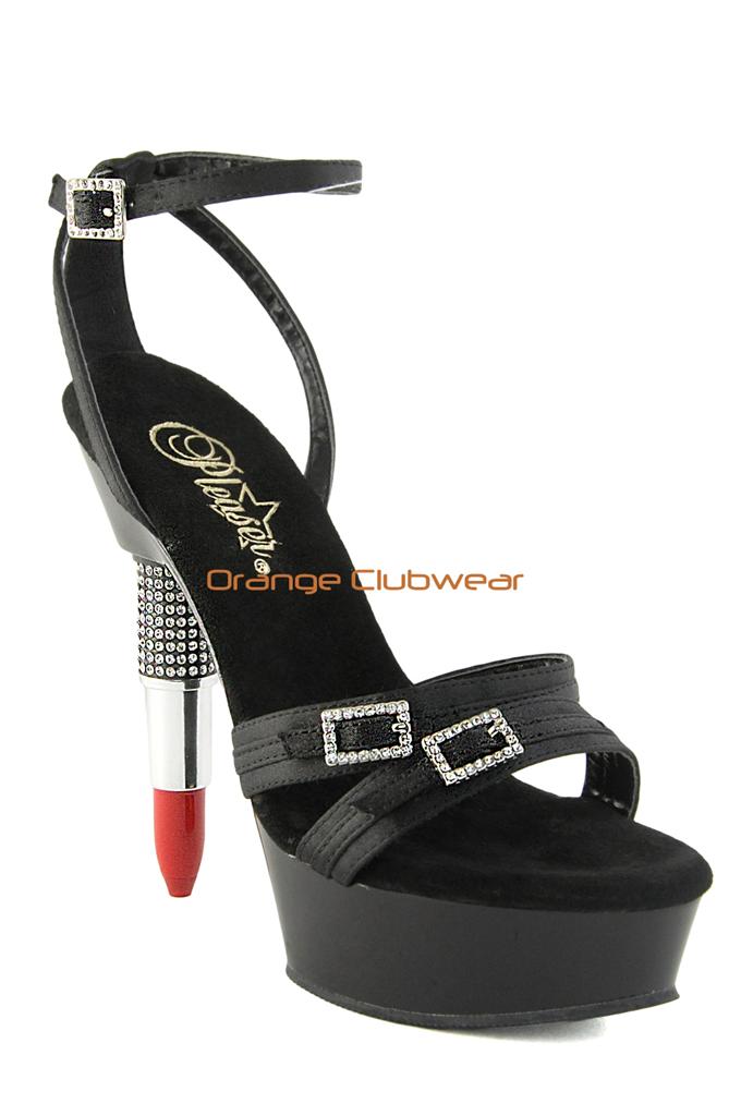 PLEASER Lipstick Shaped High Heels Satin Platform Novelty Shoes Funny