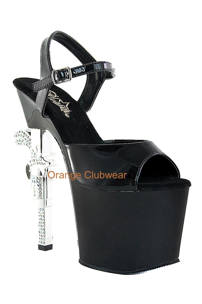 PLEASER Revolver Rhinestone Gun Heel Platform 7" Platform Stripper