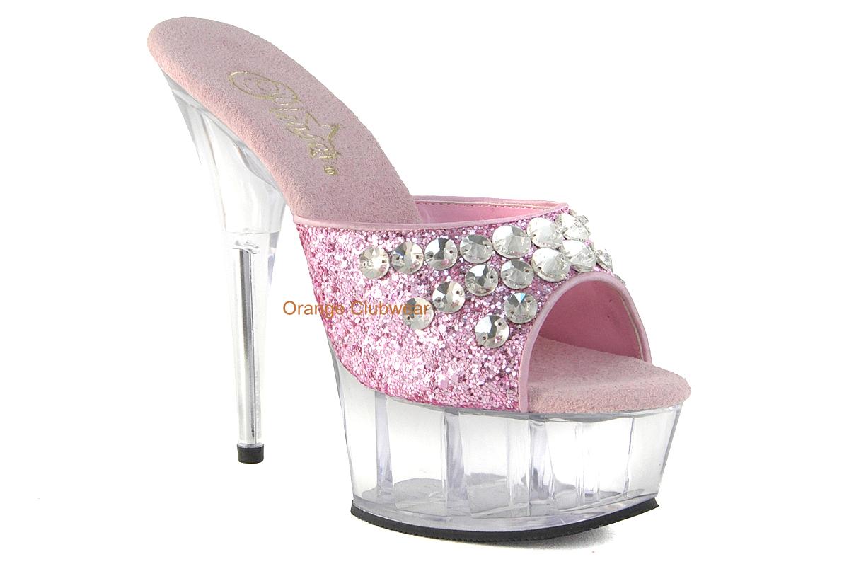PLEASER Sexy Baby Pink Glitter Silver Sequin Clear