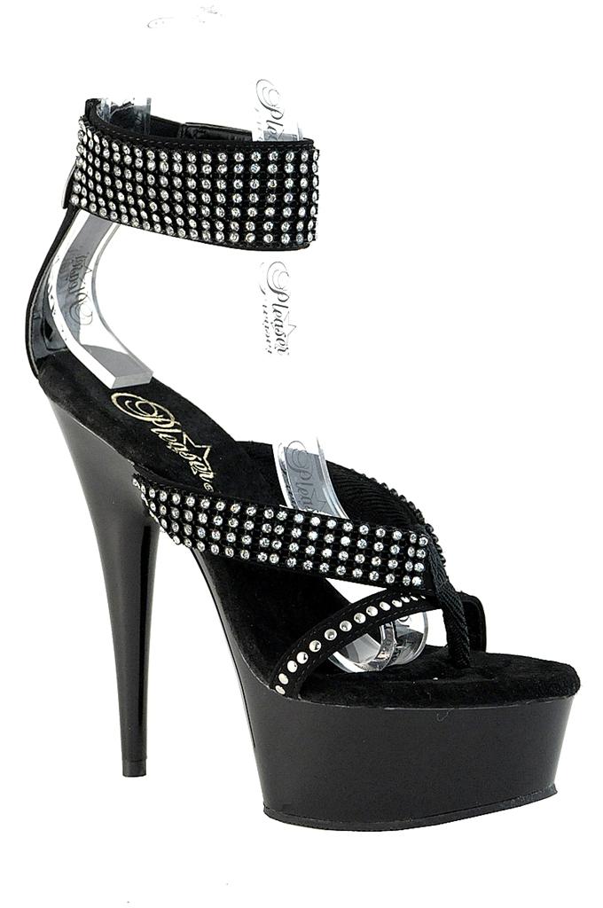PLEASER Black Rhinestone Ankle Cuff Platform Thongs Sandals Stripper