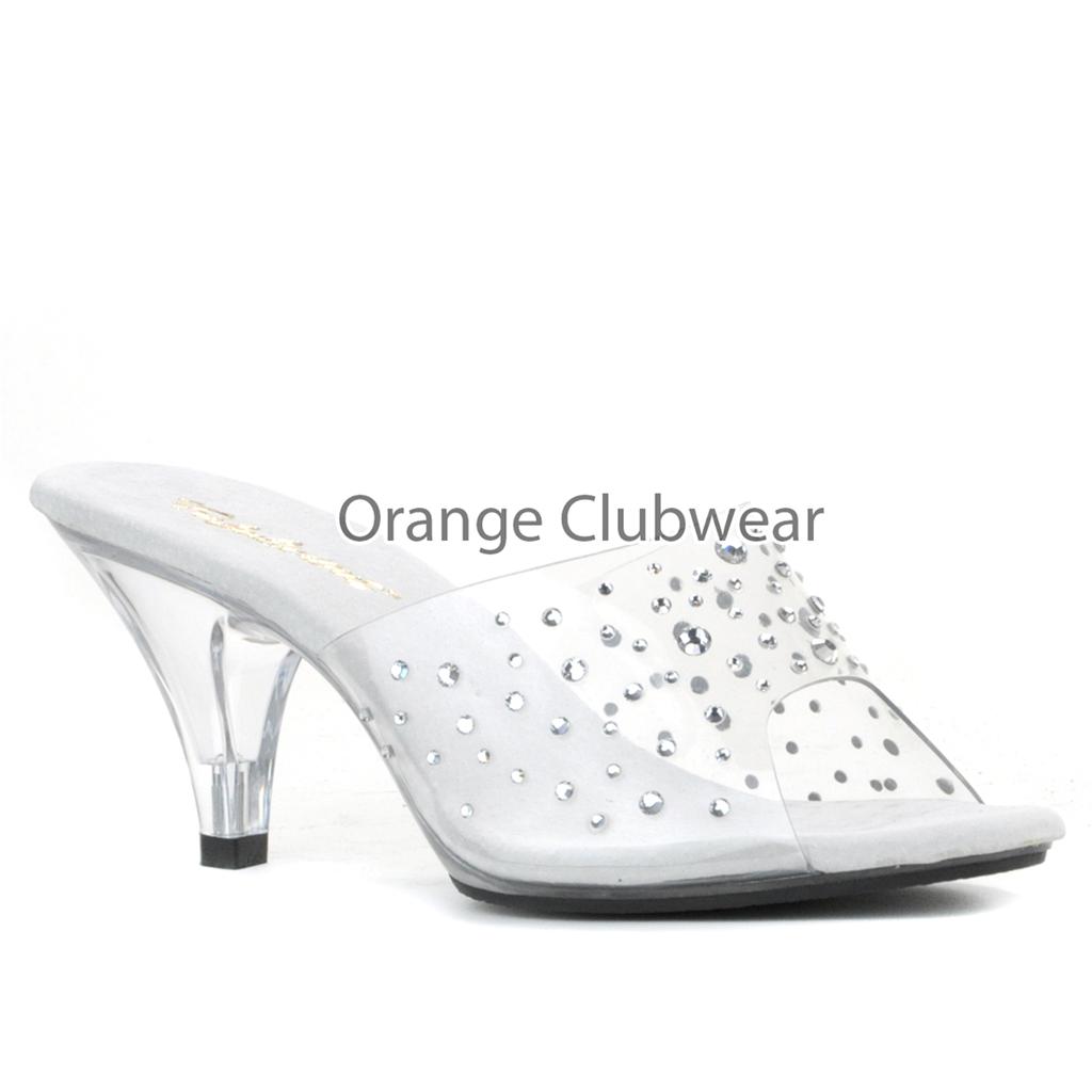... -Womens-Clear-Rhinestone-Low-3-High-Heels-Slip-On-Mules-Sandals-Shoes
