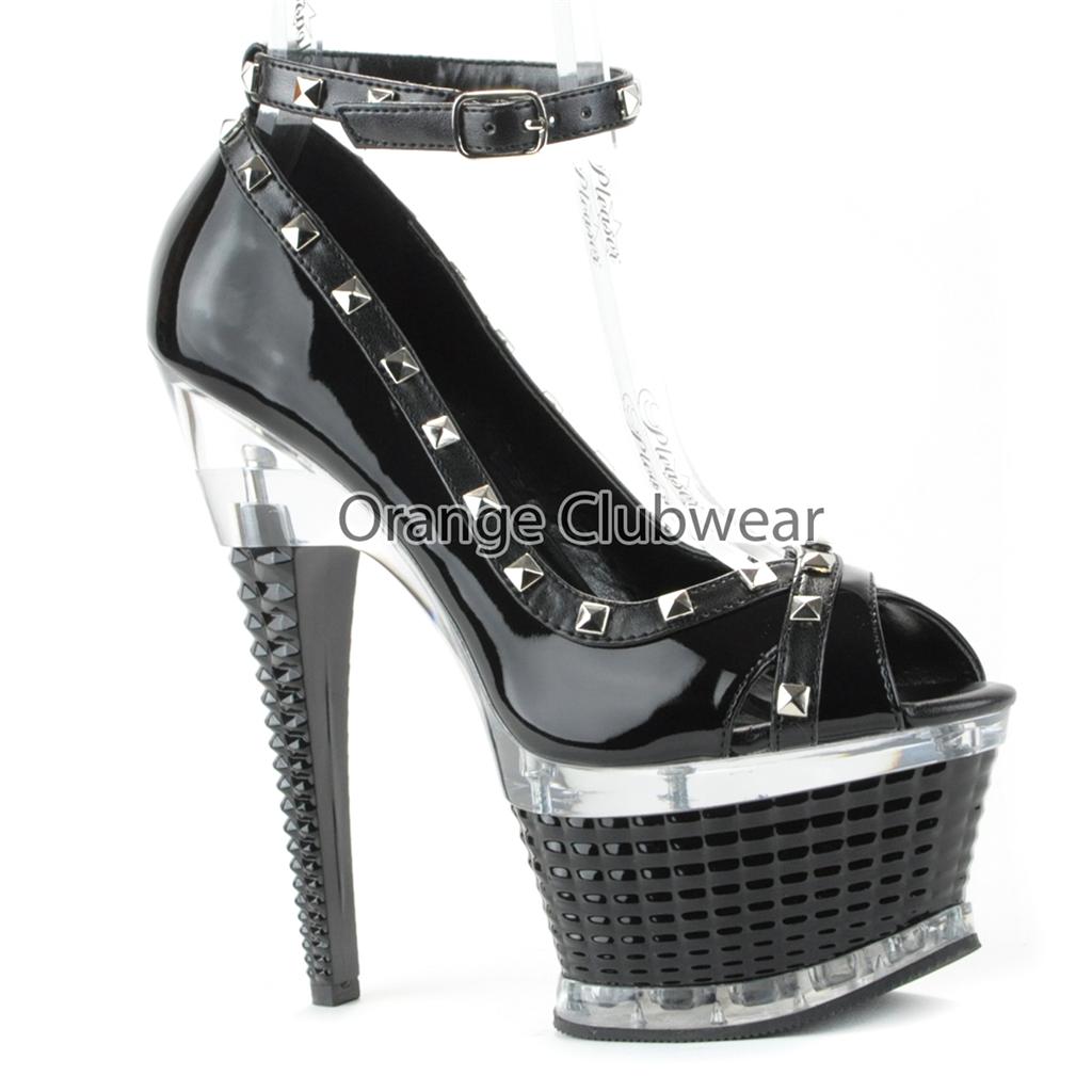 PLEASER Sexy Black Texture Platform Studded Peep Toe Punk Stripper Heels SIZE 7 | eBay