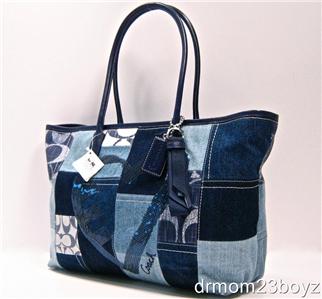 Coach Poppy Sequined Heart Denim Blue Signature Patchwork Tote Purse ... Coach Poppy Sequined Heart Denim Blue Signature Patchwork Tote Purse ...