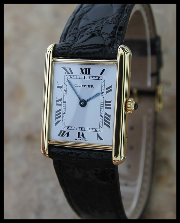 AUTHENTIC SWISS MADE 18K SOLID GOLD MUST DE CARTIER PARIS TANK WATCH, c