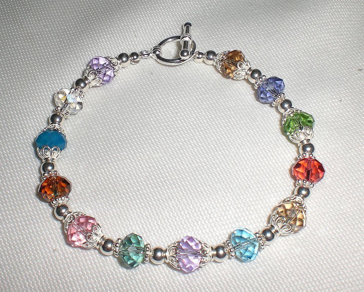 Multi Color Crystal Sterling Silver Bracelet Made with Swarovski