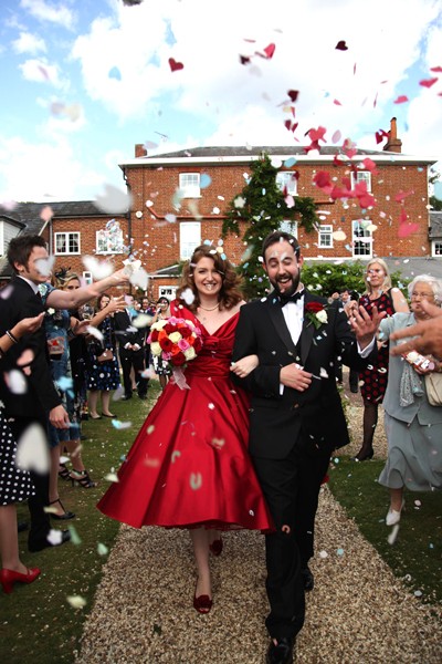 Red 50s wedding dress