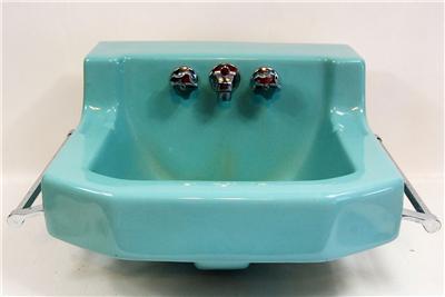 Vintage Porcelain TURQUOISE Bathroom Wall Mount Sink WITH ...