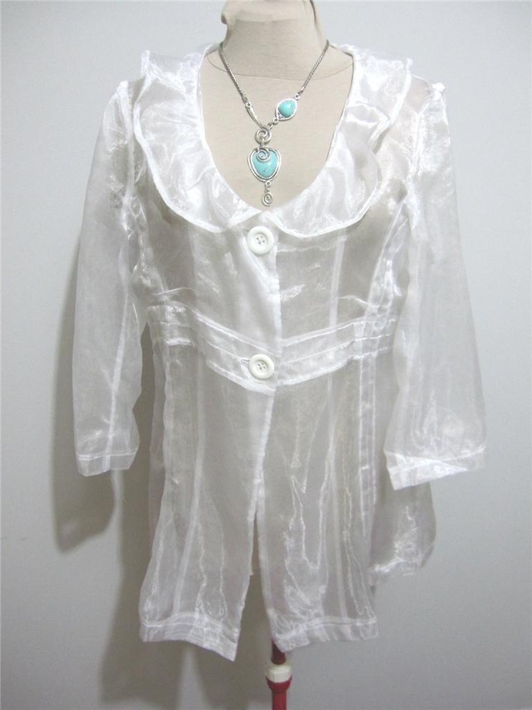 KIVALIN 'NWT' Evening Dress BLOUSE COVER UP Sz 12 14 WHITE Sheer 3/4