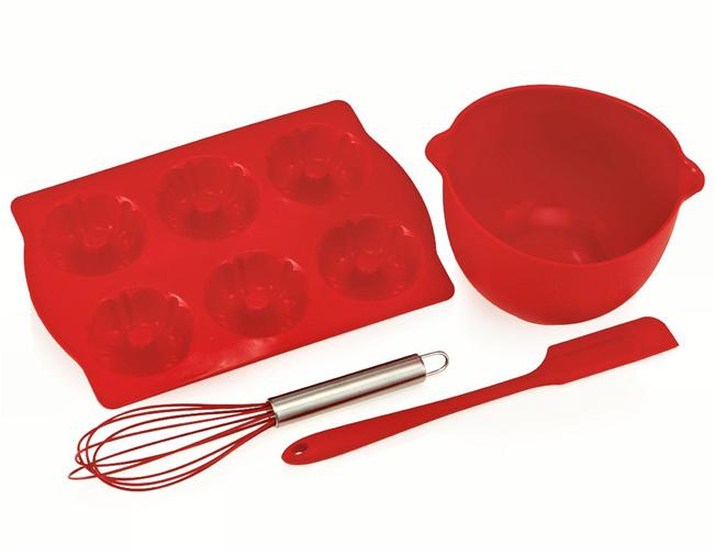 Chefs Toolbox Red Silicone 4pc Junior Baking Set Bundt Spatula Whisk