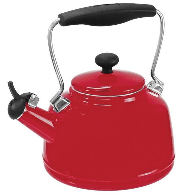 Chantal Vintage EnamelonSteel 1.7qt Whistling Tea Kettle Chili Red