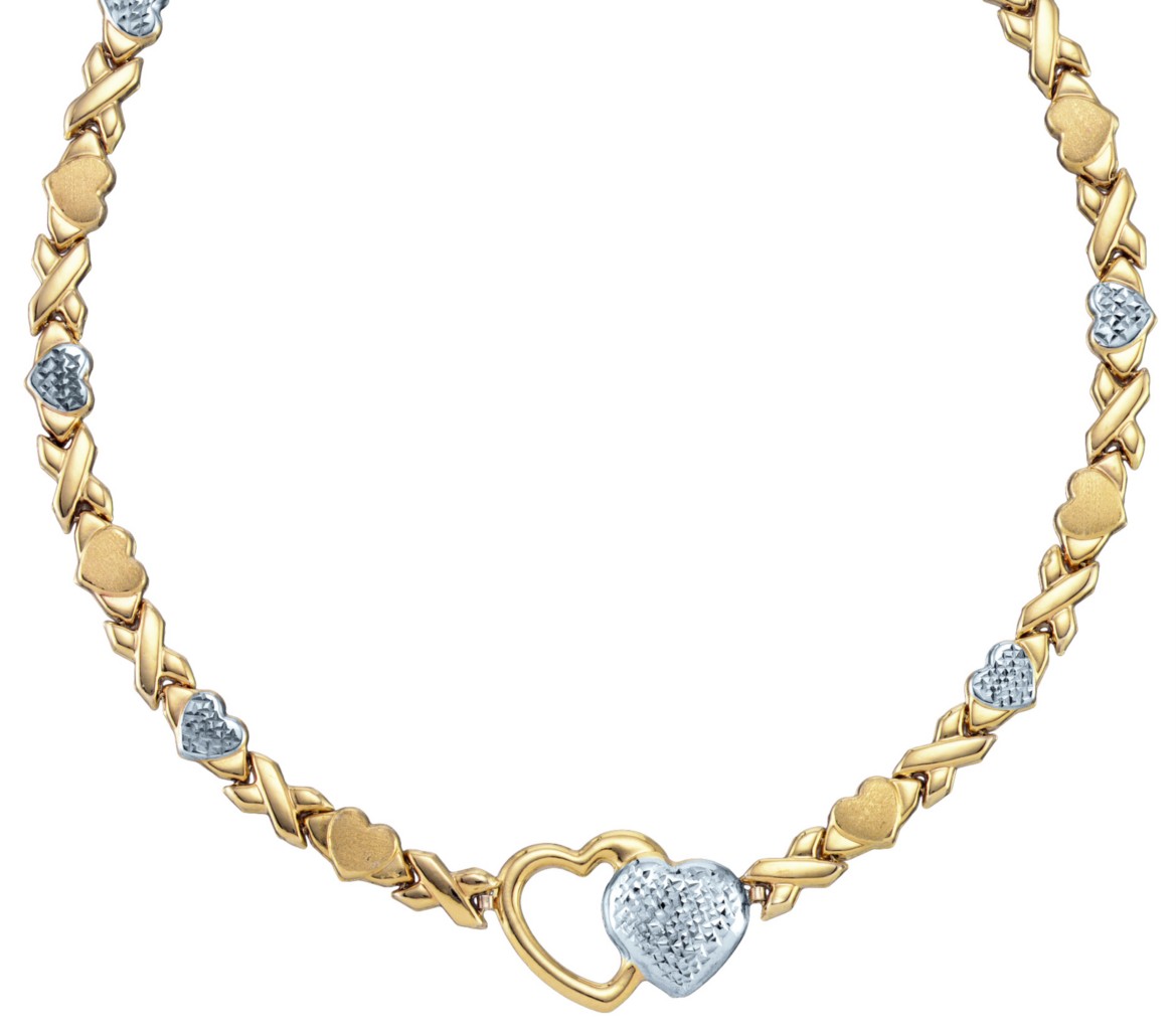 YELLOW GOLD & SILVER HEART XOXO NECKLACE BRACELET SET eBay