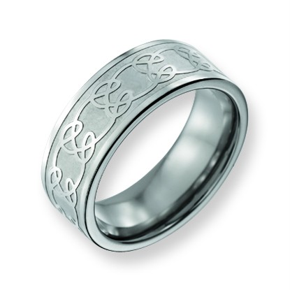 Men's Ladies Chisel Titanium Satin Scroll Design 8mm Wedding Band Ring Size
