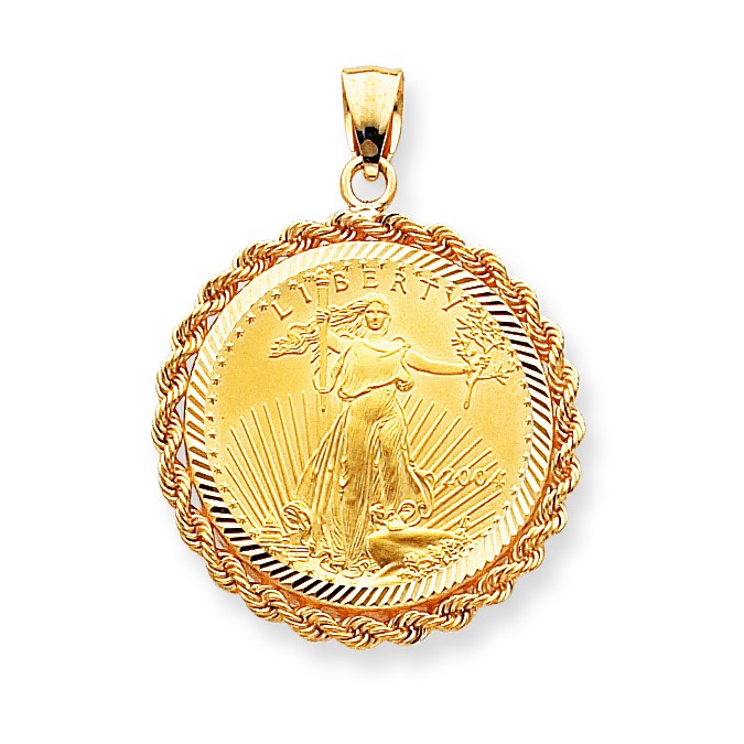 14k Yellow Gold Casted 1/2 oz American Eagle Twisted Rope Bezel