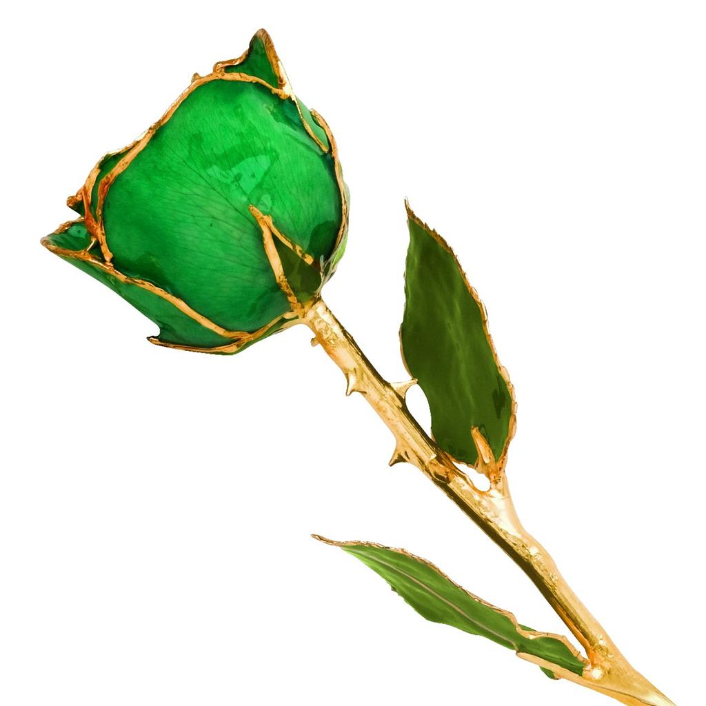 Flowers & Leaves Lacquer Dipped 24K Gold Trimmed Genuine Single Stem