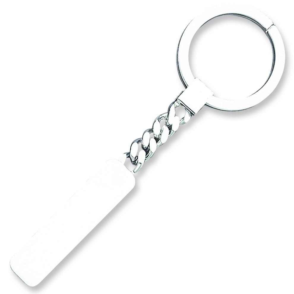 .925 Sterling Silver Polished & Engraveable Plain Rectangle Keychain