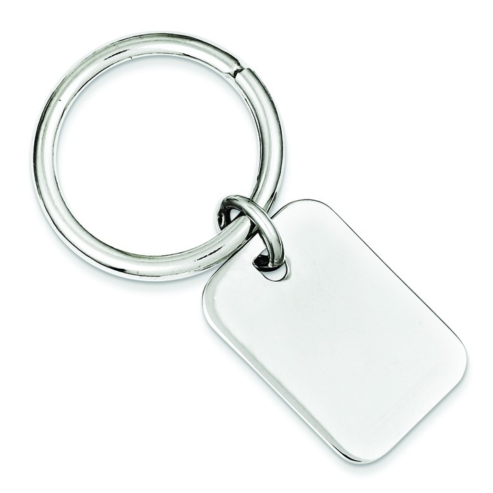 .925 Sterling Silver Engraveable Plain Design Rectangular Disc Keychain