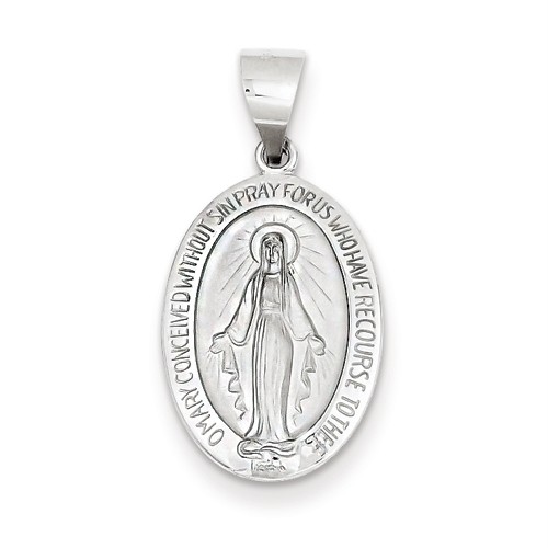 14K White Gold Polished  Satin Blessed Virgin Mary Miraculous Medal ...