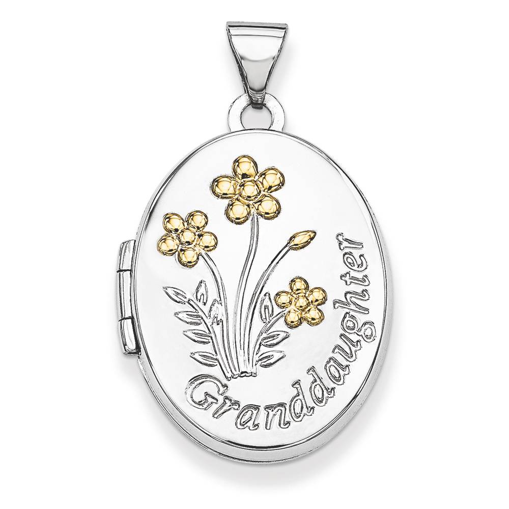 Granddaughter Oval Locket Pendant .925 Sterling Silver w/ Gold Tone Charm