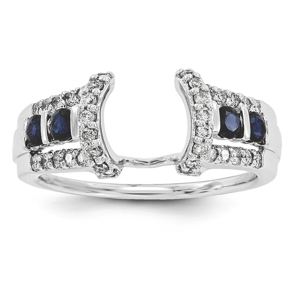 Diamond Sapphire Ring Guard 14K White Gold 0.39 Ct Size 7