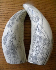 SCRIMSHAW WHALE TOOTH RESIN REPLICA "FOGOS ISLAND"