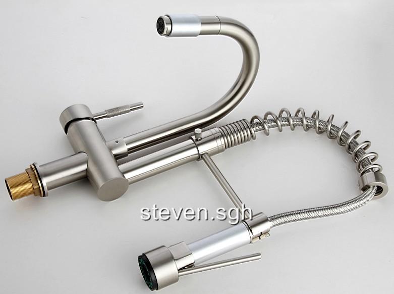 Commercial Kitchen Tap Sink Faucet & Pull-Down Spray Spout Brushed ...