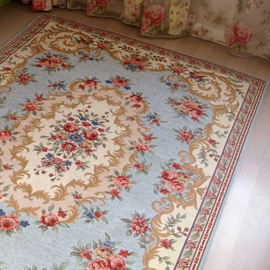 French Country Victorian Traditional Classic Floral Blue Floor Rug Area