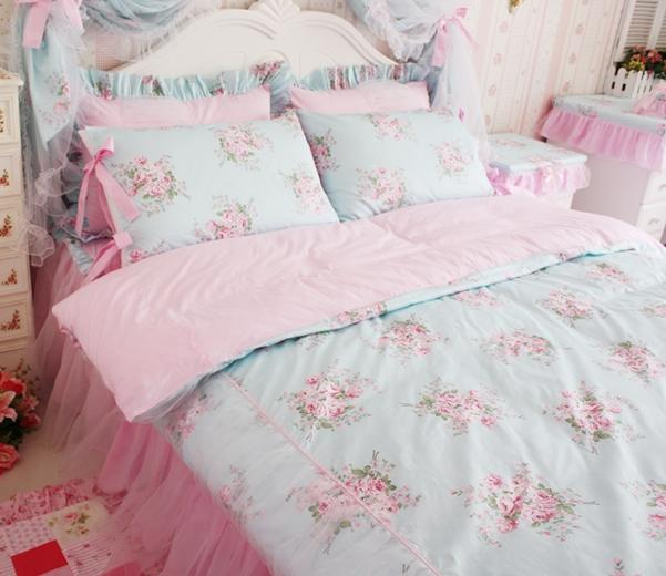 King Queen Full Twin Princess Shabby Floral Chic Blue Duvet Comforter Cover Set eBay
