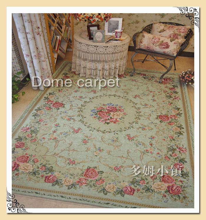 French Victorian Traditional Classic Country Floral Green Floor Rug