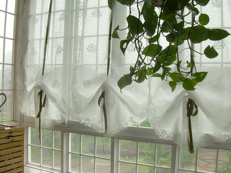 French Country Embroidered Balloon Shade Ivory Sheer Voile