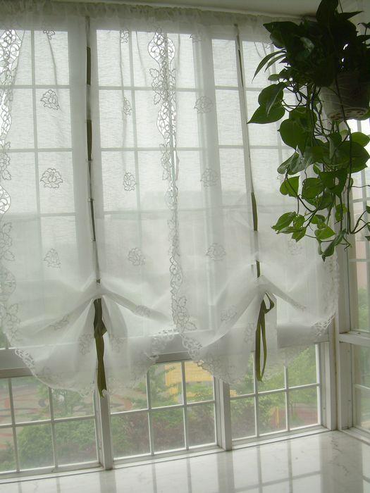 French Country Embroidered Balloon Shade Ivory Sheer Voile